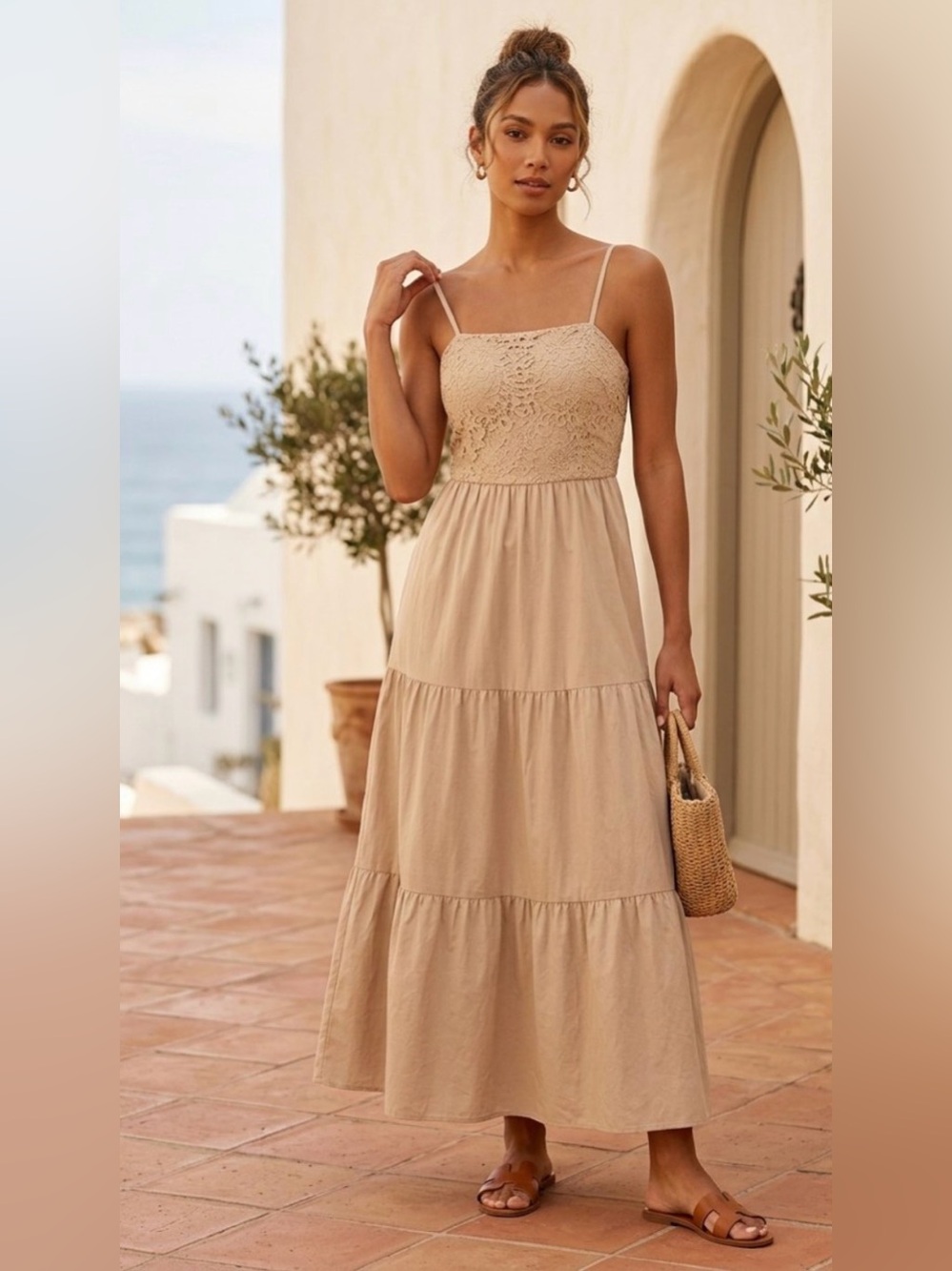 Beige Tiered Maxi Dress